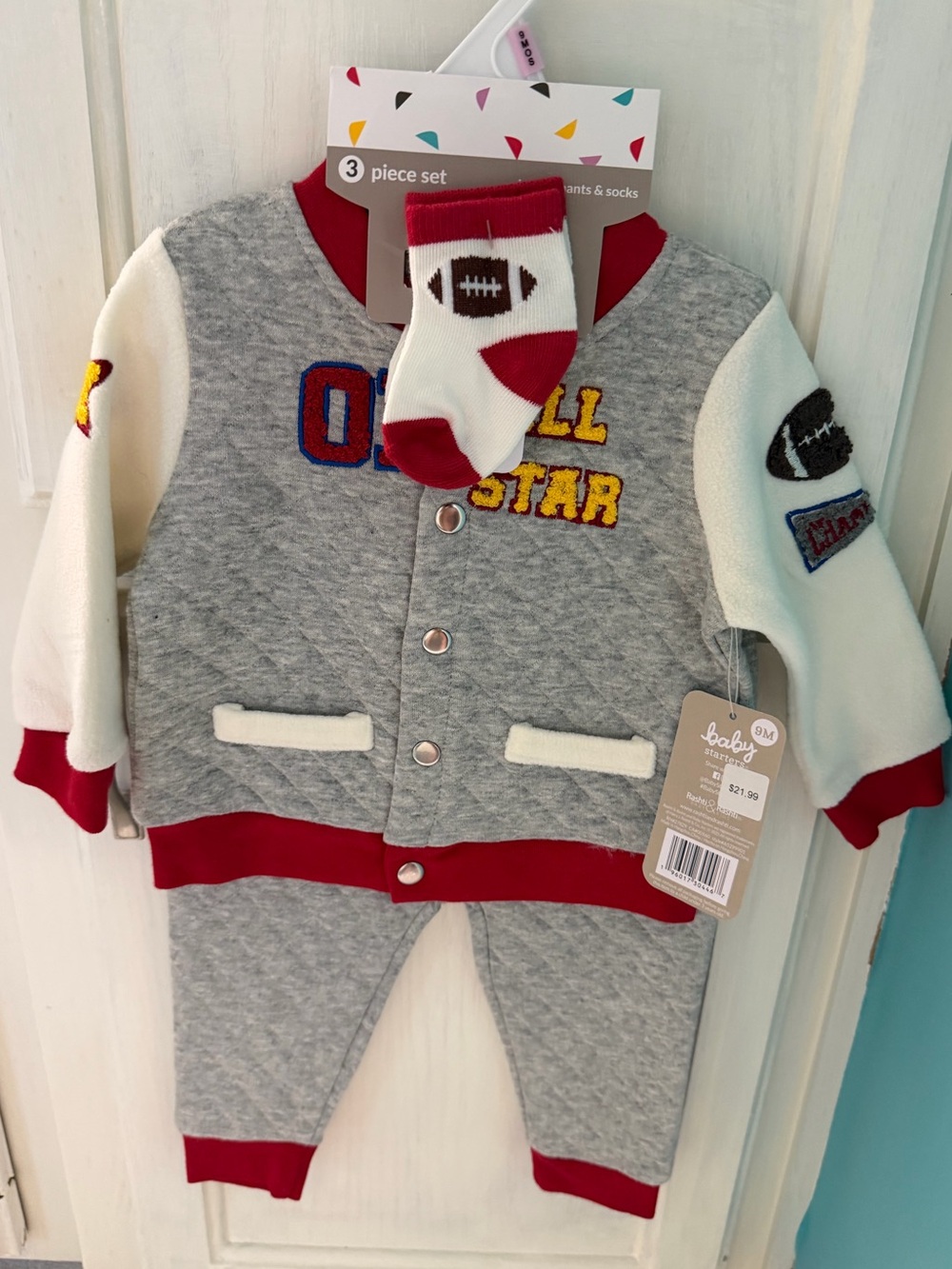 Baby Starters Varsity Jacket Set in Gray and Red